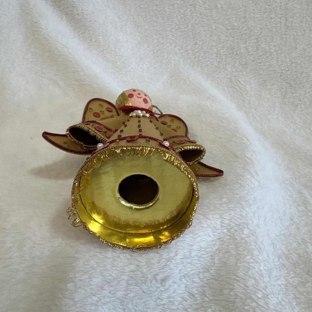 Vintage Gold Fabric Angel Christmas‎ Tree Topper Ornament Sequin Bead MCM